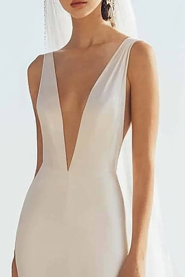 Simple Mermaid lvory Spaghetti Straps Long Wedding Dress